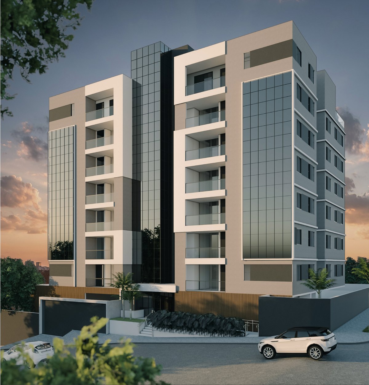 Edifício do Madison Residencial ao entardecer